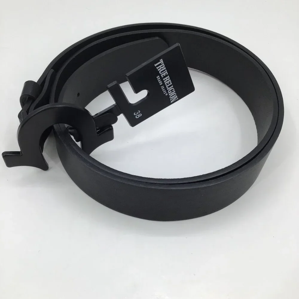 NWT True Religion Horseshoe Belt Mens 38 Black Leather Streetwear Urban